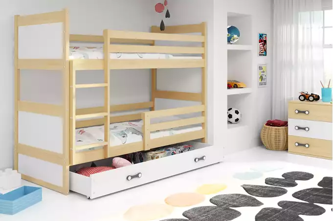 Visualisering av Våningssäng för ungdom RICO 90X190 med låda, furu/vit
