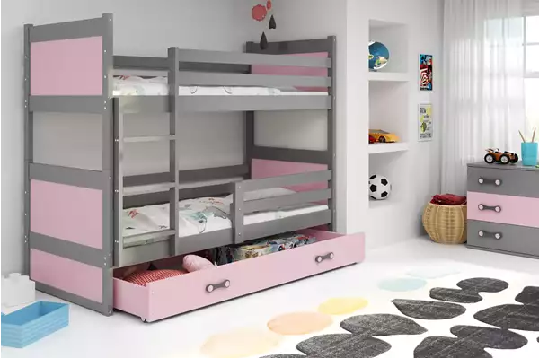 Visualisering av Våningssäng för ungdom RICO 90X190 med låda, grafit/rosa