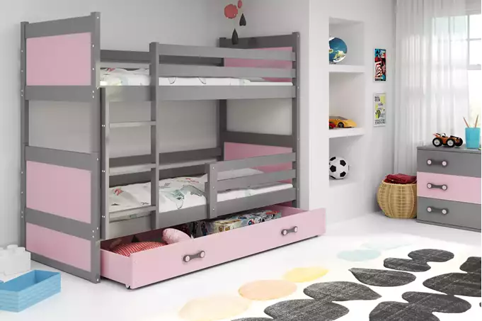 Visualisering av Våningssäng för ungdom RICO 90X190 med låda, grafit/rosa