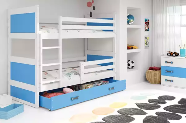 Visualisering av Våningssäng för ungdom RICO 90X190 med låda, vit/blå