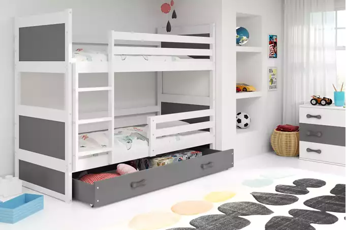 Visualisering av Våningssäng för ungdom RICO 90X190 med låda, vit/grafit