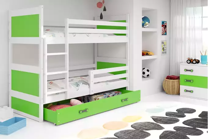 Visualisering av Våningssäng för ungdom RICO 90X190 med låda, vit/grön