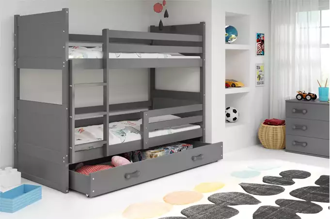 Visualisering av Våningssäng för ungdom RICO 90X190 med madrass och låda, grafitfärg