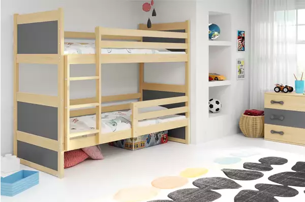 Visualisering av Våningssäng för ungdom RICO 90X190 med madrass, tall/grafit Visualisering av Våningssäng för ungdom RICO 90X190 med madrass, tall/grafit