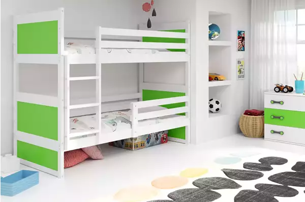 Visualisering av Våningssäng för ungdom RICO 90X190, vit/grön Visualisering av Våningssäng för ungdom RICO 90X190, vit/grön