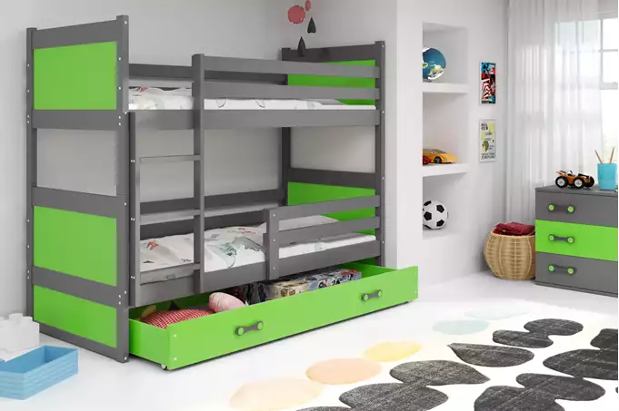 Visualisering av Våningssäng för ungdom RICO 90X200 med låda, grafit/grön
