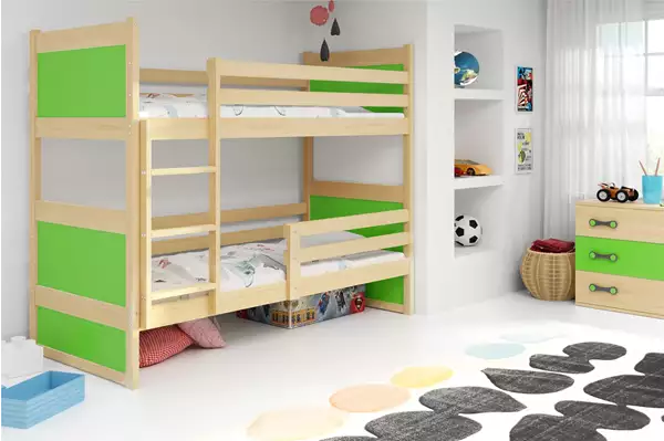 Visualisering av Våningssäng för ungdom RICO 90X200 med madrass, furu/grön