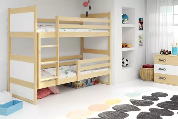 Visualisering av Våningssäng för ungdom RICO 90X200 med madrass, furu/vit