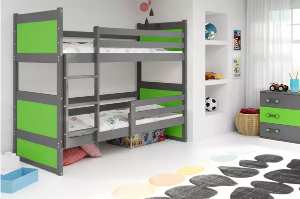 Visualisering av Våningssäng för ungdom RICO 90X200 med madrass, grafit/grön
