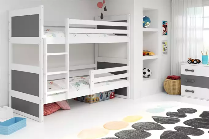 Visualisering av Våningssäng för ungdom RICO 90X200 med madrass, vit/grafit