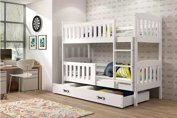 Visualisering av Våningssäng för ungdomar KUBUŚ 90X190 med madrass och låda, vit Visualisering av Våningssäng för ungdomar KUBUŚ 90X190 med madrass och låda, vit
