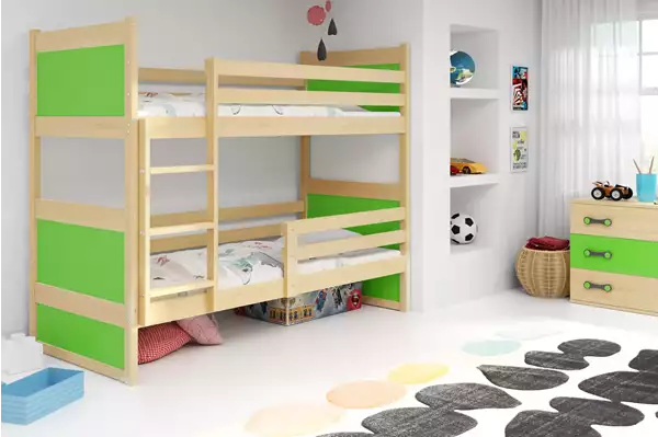 Visualisering av Våningssäng för ungdomar RICO 90X190, furu/grön Visualisering av Våningssäng för ungdomar RICO 90X190, furu/grön
