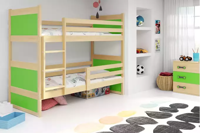 Visualisering av Våningssäng för ungdomar RICO 90X190, furu/grön