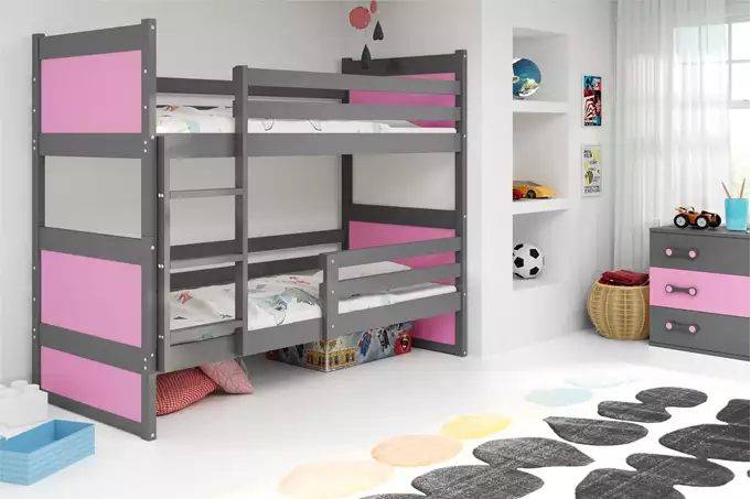 Visualisering av Våningssäng för ungdomar RICO 90X190, grafit/rosa