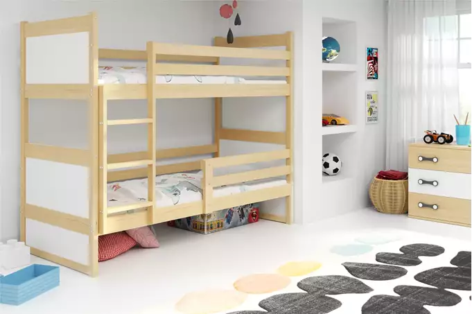 Visualisering av Våningssäng för ungdomar RICO 90X190 med madrass, furu/vit