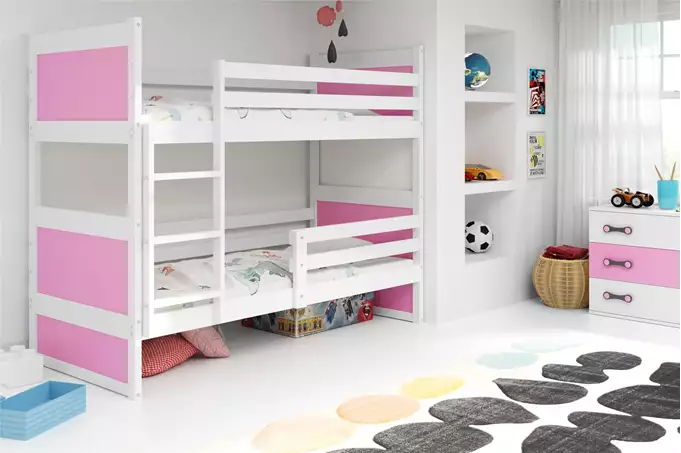 Visualisering av Våningssäng för ungdomar RICO 90X190, vit/rosa