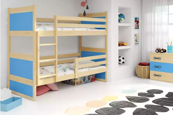 Visualisering av Våningssäng för ungdomar RICO 90X200, furu/blå Visualisering av Våningssäng för ungdomar RICO 90X200, furu/blå
