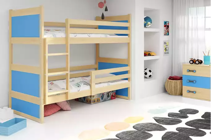 Visualisering av Våningssäng för ungdomar RICO 90X200, furu/blå