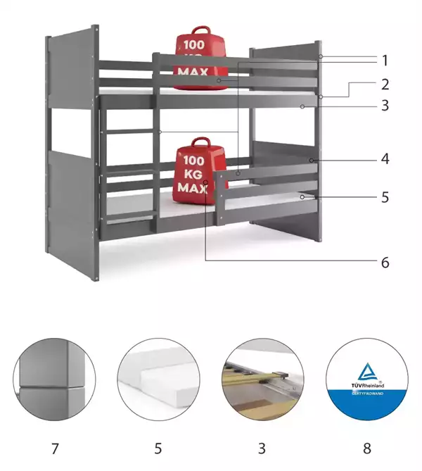 Beståndsdelar för Våningssäng för ungdomar RICO 90X200, grafit