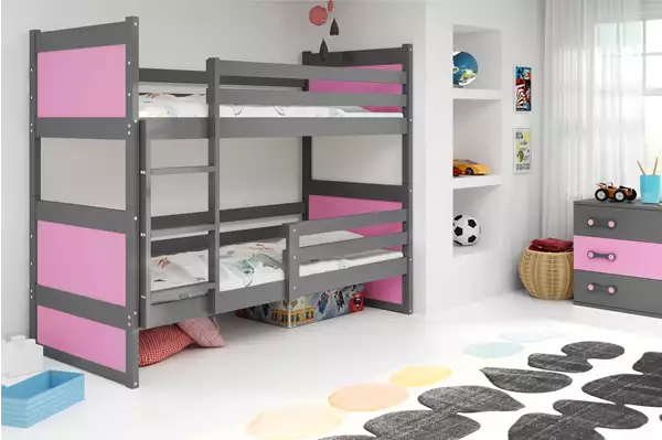 Visualisering av Våningssäng för ungdomar RICO 90X200 med madrass, grafit/rosa