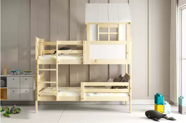 Komponenter för Våningssäng hus med tak – Kacper, i naturligt trä 90x190 Komponenter för Våningssäng hus med tak – Kacper, i naturligt trä 90x190