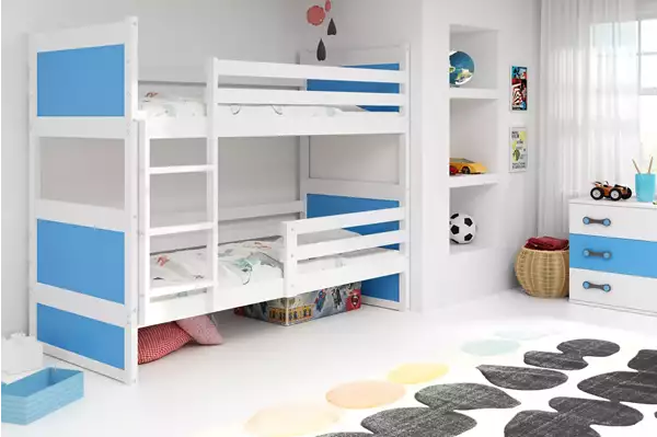 Visualisering av Våningssäng RICO 90x190 för ungdomar, vit/blå